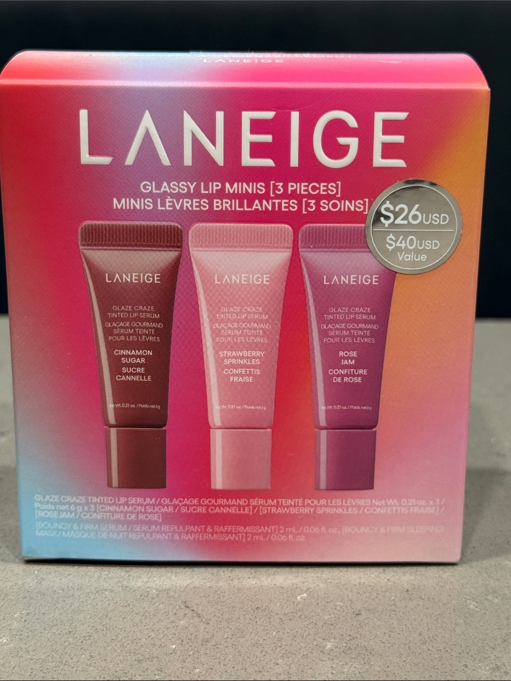 LANEIGE Glassy Lip Minis Trio - New/Unopened